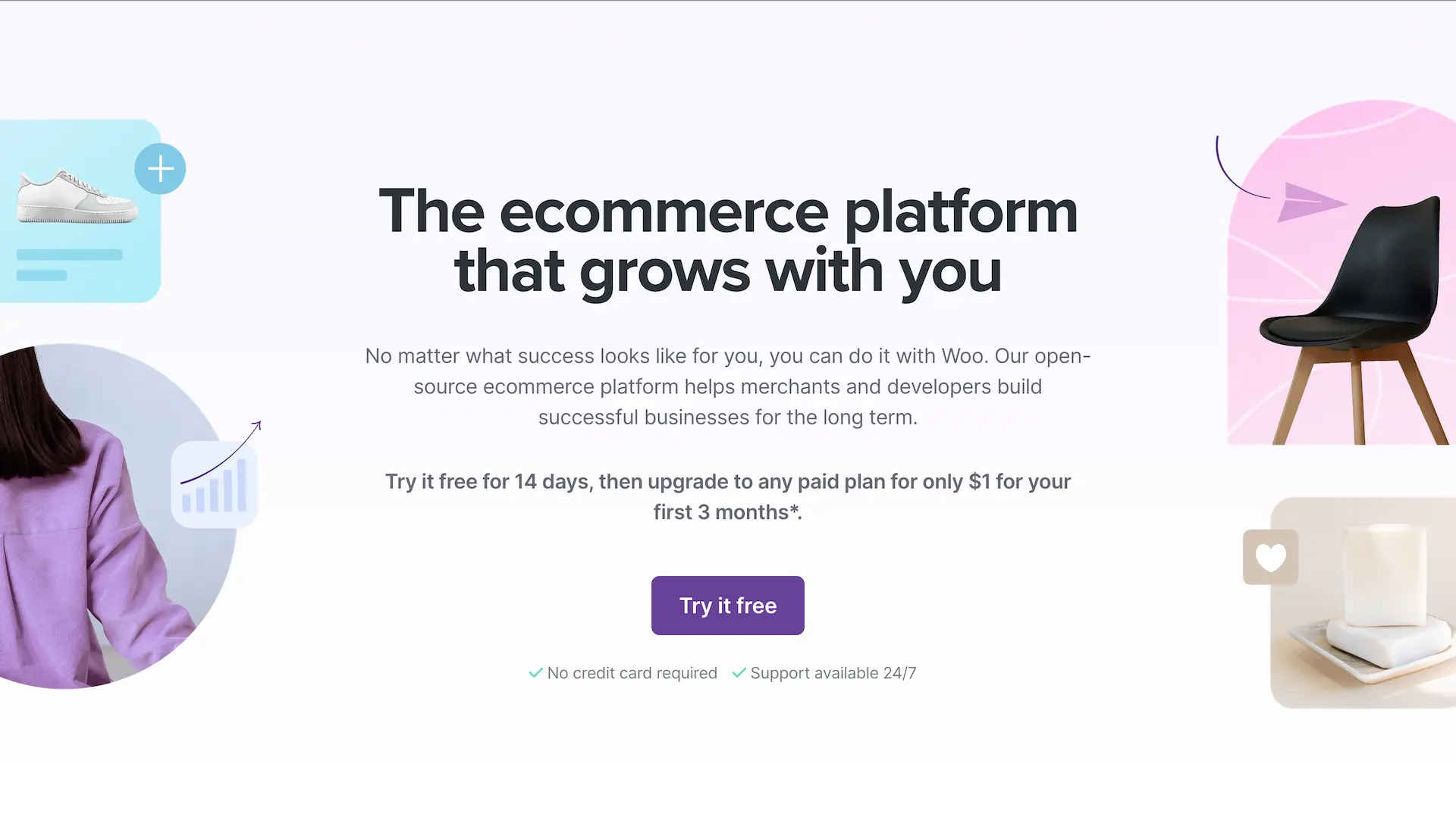 Screenshot of the top of woo.com after the rebrand. It no longer says WooCommerce anywhere on the page.