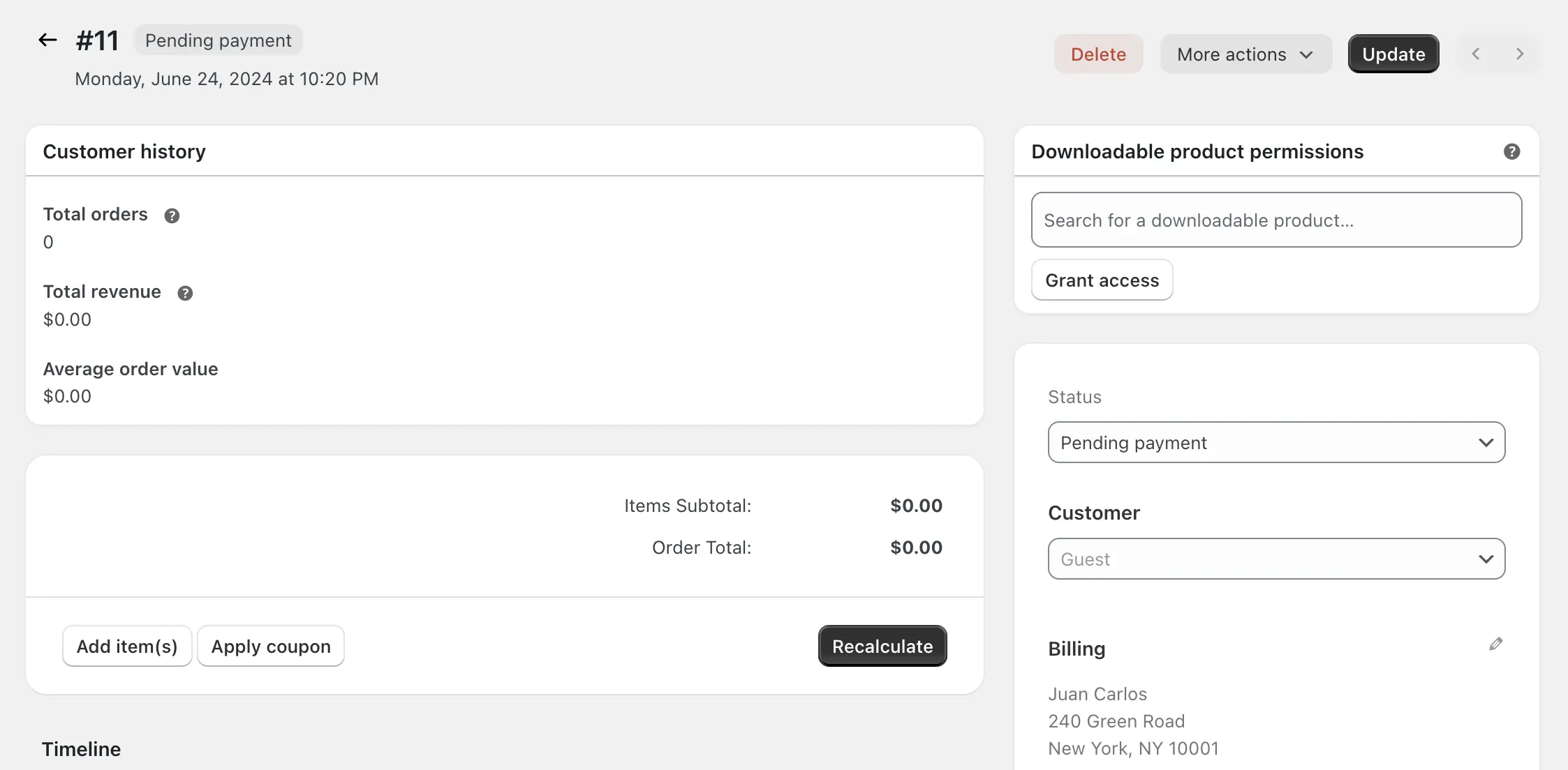 Screenshot of the Dashify version of the WooCommerce order view, showing that you can now move the elements on the page to any location, overriding Dashify’s default layout.